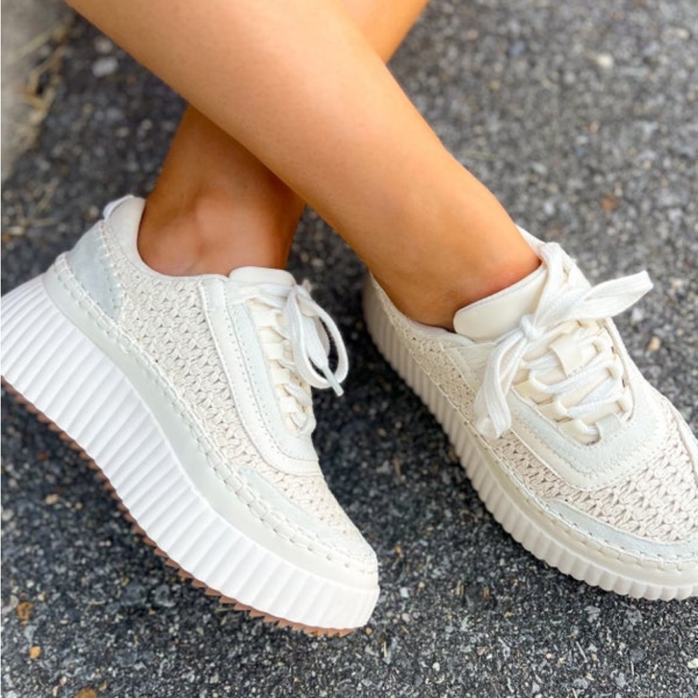 Cream Crochet Platform Sneakers